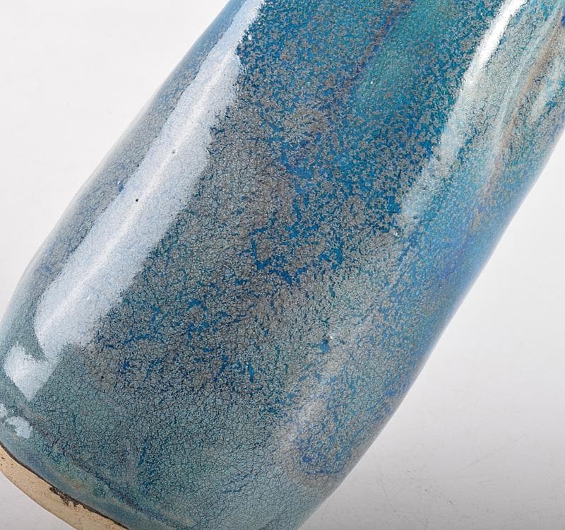 人間国宝　加藤卓男作　青釉　鶴首花生　花瓶 　一輪挿し　共箱　L　R5428