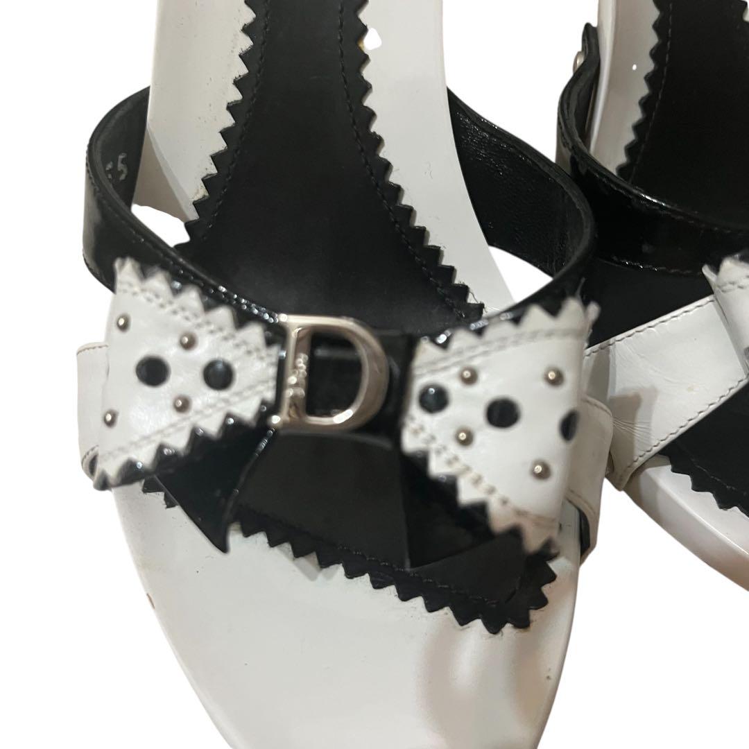 Dior ディオール ミュール サンダル 白黒 35 ロゴ リボン レディース