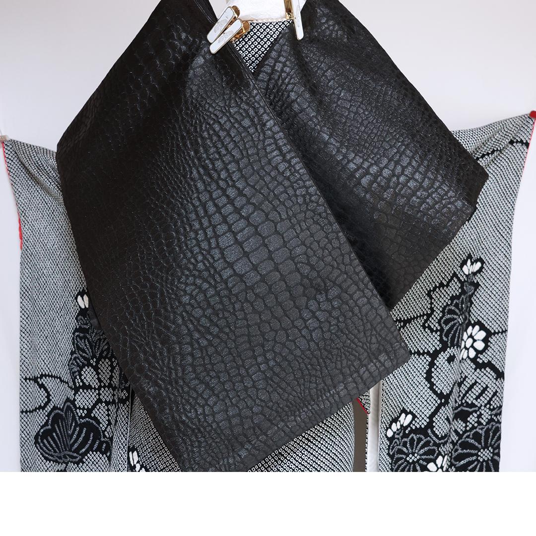 【美品】総絞り白黒振袖7点セット161cm帯新品帯締めフルセット成人式TB28
