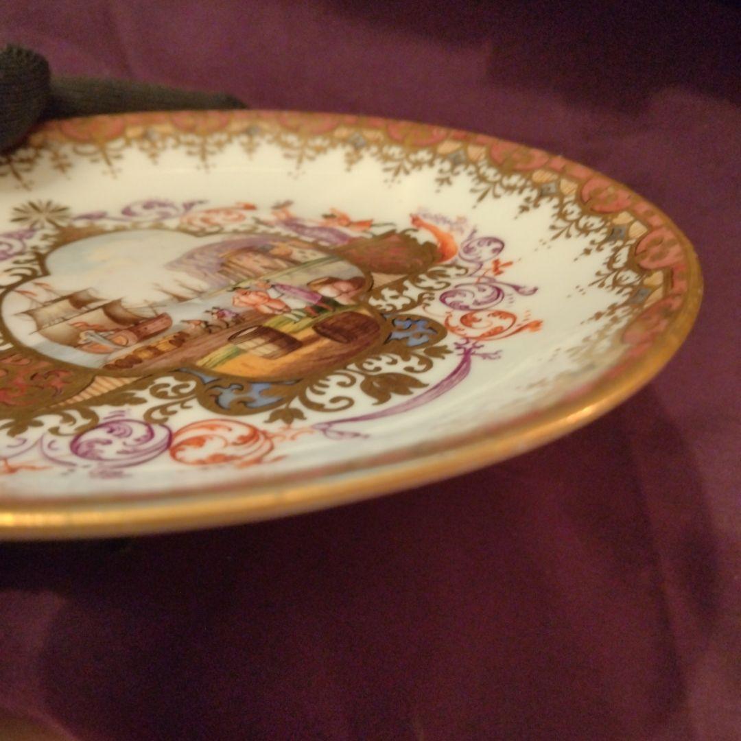 セール　希少　一級品　古マイセン　港湾図　14cm ボタン剣