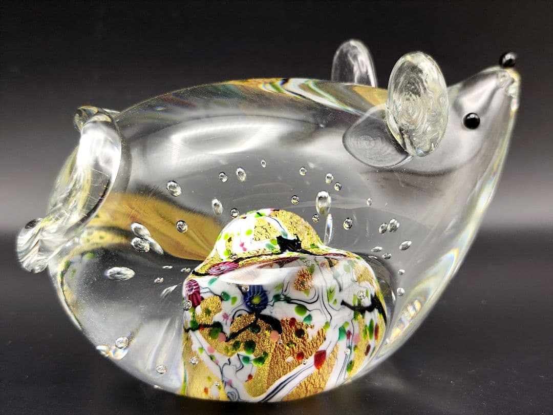 超希少品☆黒木国昭 光琳 金彩象嵌 干支 子 ガラス工芸 ねずみ