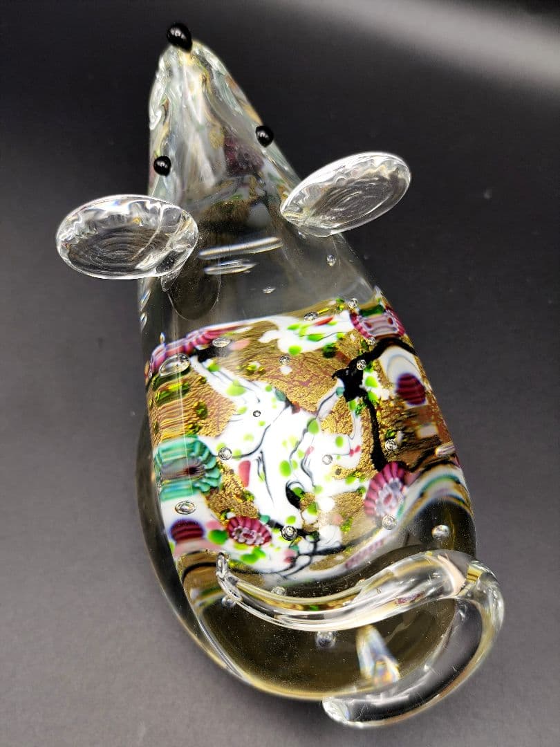 超希少品☆黒木国昭 光琳 金彩象嵌 干支 子 ガラス工芸 ねずみ