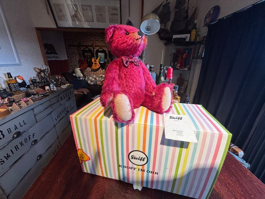 Steiff ピンク ぬいぐるみ ボタンの耳付き