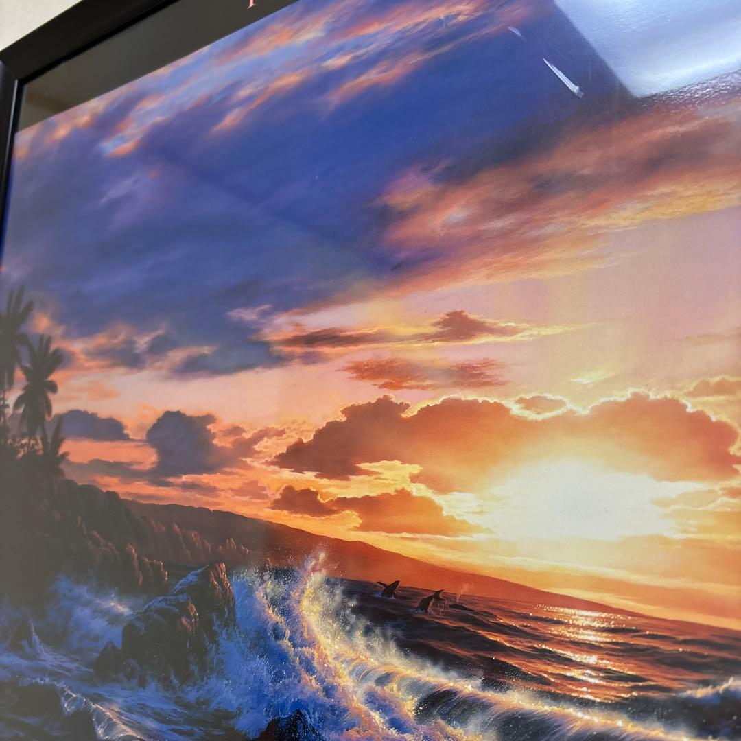 ラッセン　ロマンスオブザシー　夕日　サンセット　クジラ　風景　版画　額入り