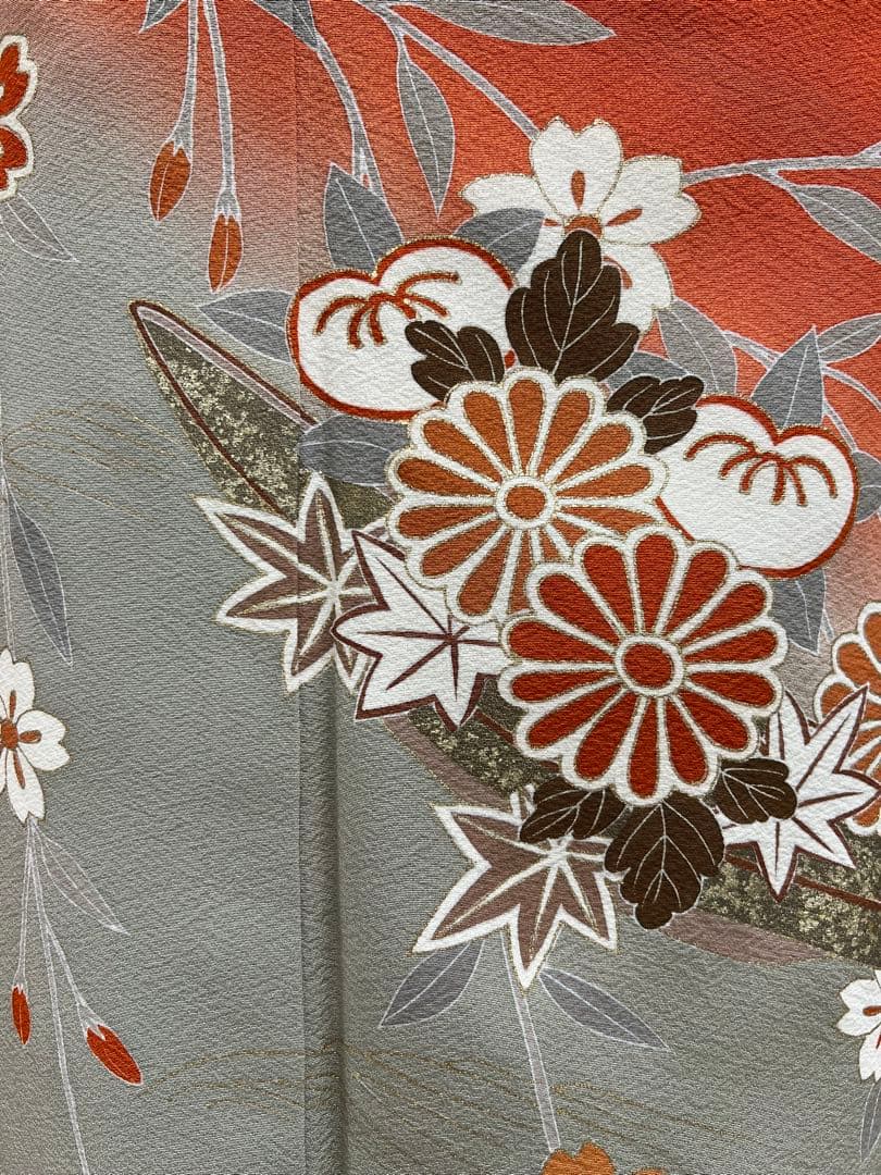 振り袖　フルセット　別誂長襦袢付　小柄な方に♪ オレンジ　振袖　金彩加工　627