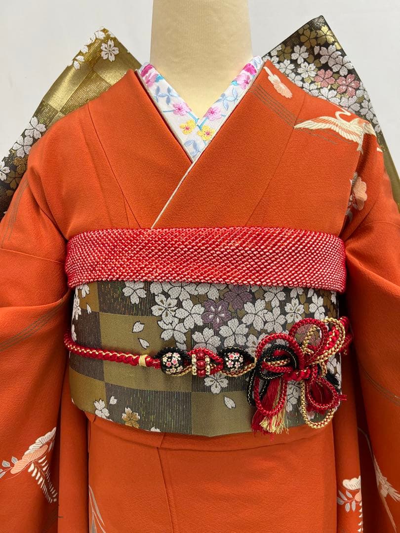 振り袖　フルセット　別誂長襦袢付　小柄な方に♪ オレンジ　振袖　金彩加工　627