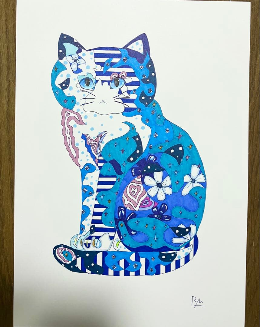 猫の絵　絵画　イラスト　ドローイング