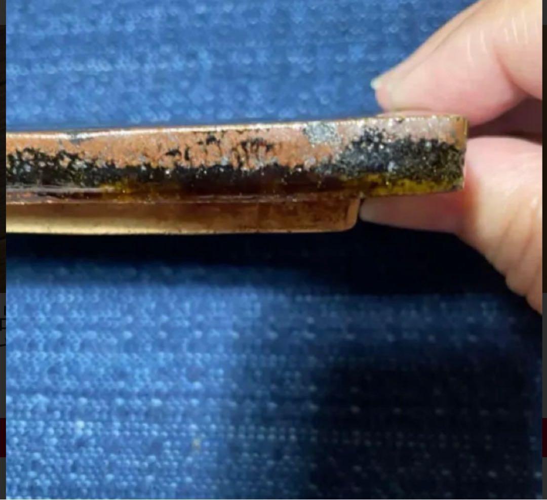 出西窯 多々納弘光氏作 バターケース三角模様 黒釉型紙抜角蓋物