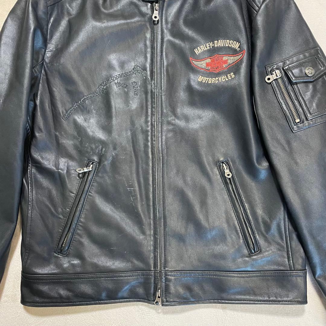 HARLEYDAVIDSON レザージャケット　シングルライダース　刺繍ロゴ M