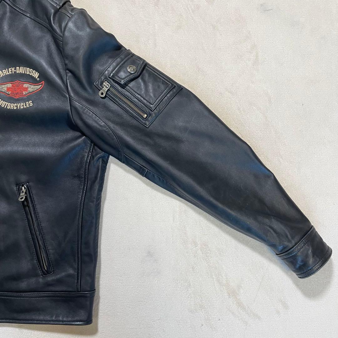 HARLEYDAVIDSON レザージャケット　シングルライダース　刺繍ロゴ M