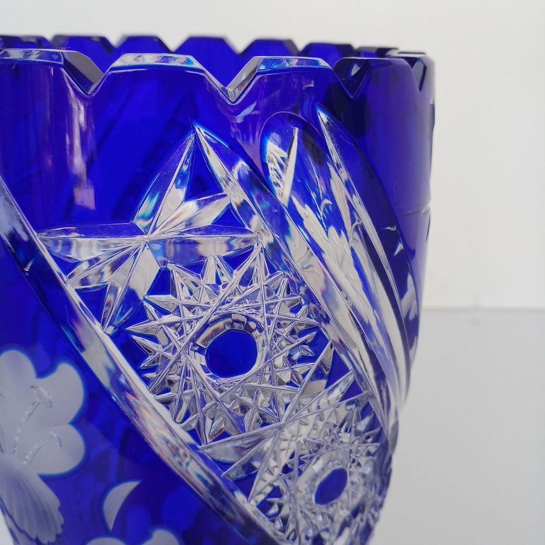 アルンシュタットクリスタル　切子花瓶　ドイツ製　コバルトブルー