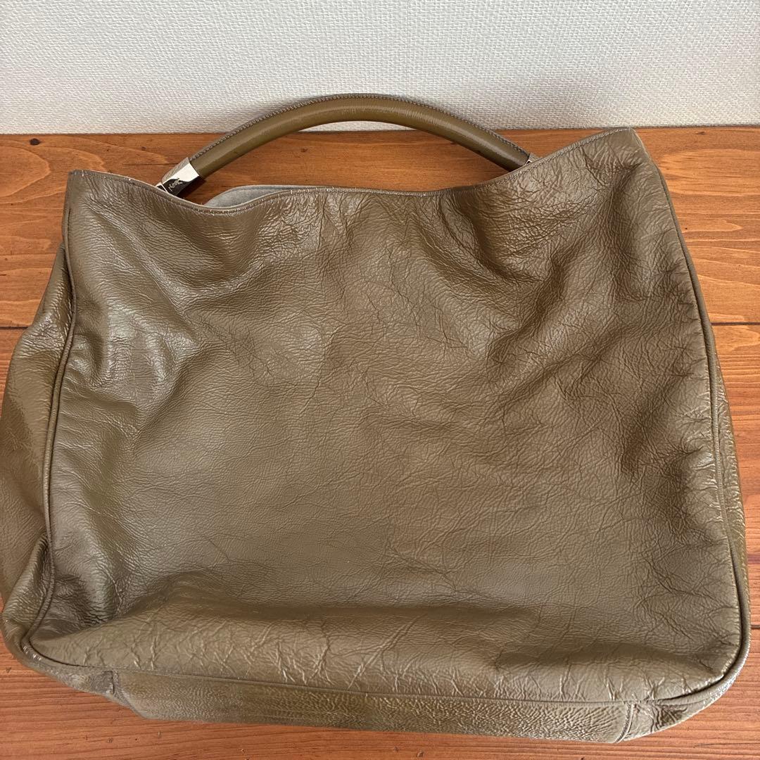 YVES SAINT LAURENT パテントトートバッグ　ローディ　グレー