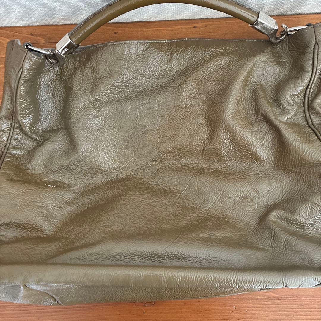 YVES SAINT LAURENT パテントトートバッグ　ローディ　グレー