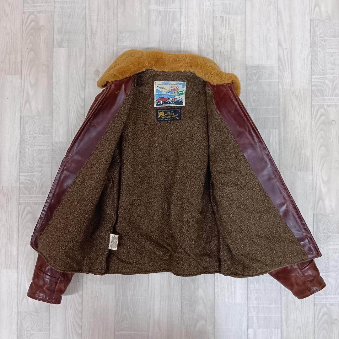 エアロレザー/レザージャケット/ハーフベルト/ブルゾン/ライダース/襟ボア/馬革