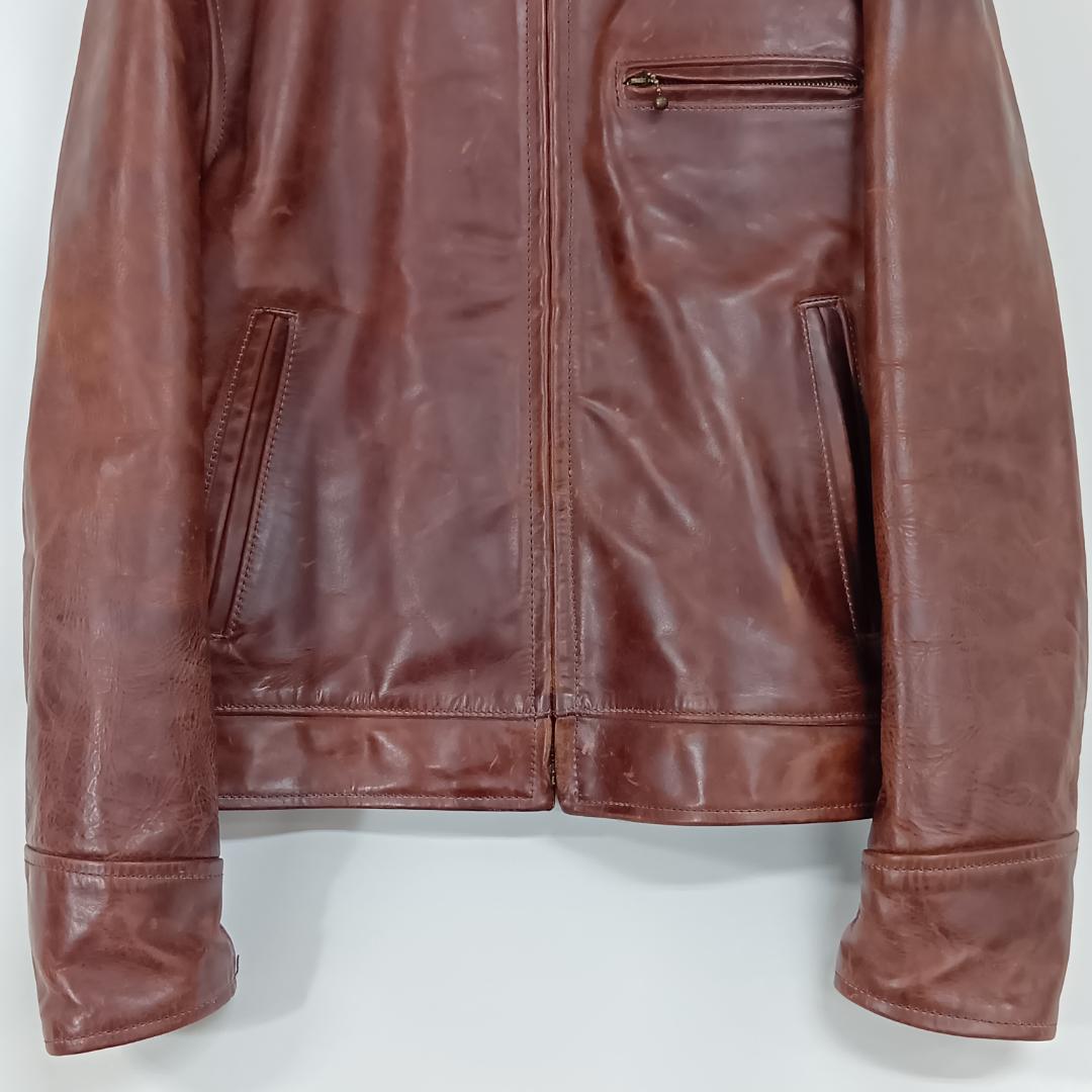 エアロレザー/レザージャケット/ハーフベルト/ブルゾン/ライダース/襟ボア/馬革