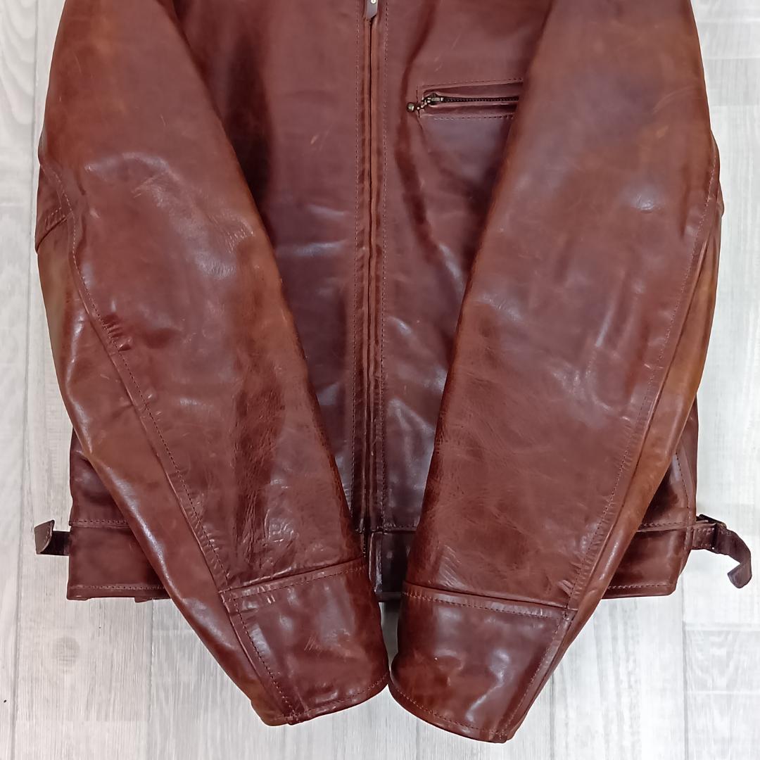 エアロレザー/レザージャケット/ハーフベルト/ブルゾン/ライダース/襟ボア/馬革