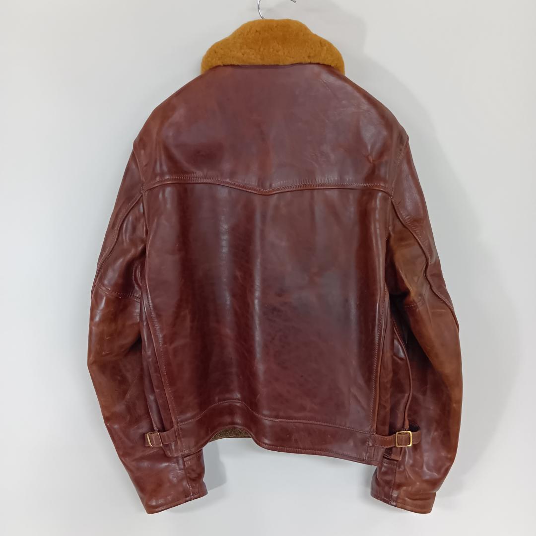 エアロレザー/レザージャケット/ハーフベルト/ブルゾン/ライダース/襟ボア/馬革