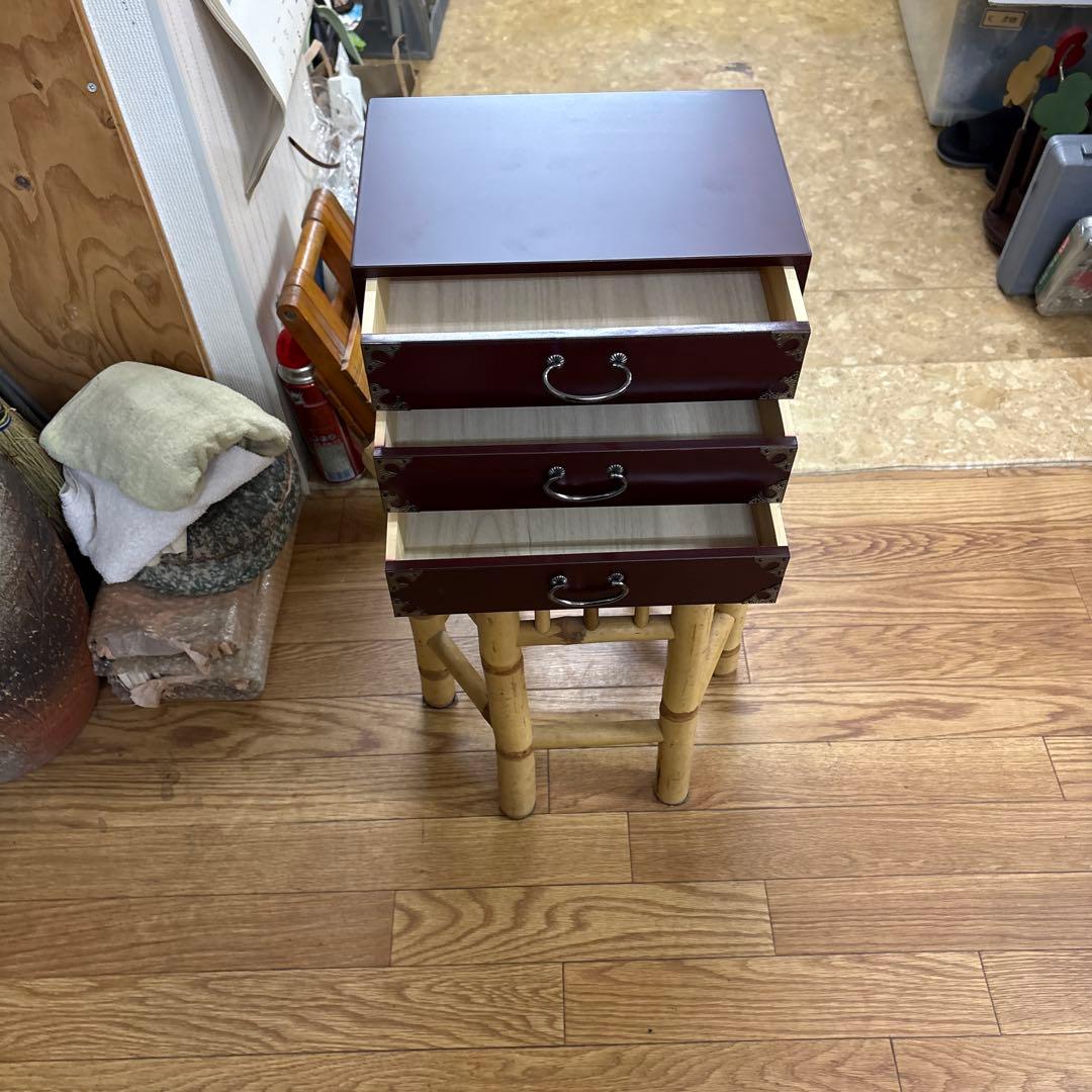 【美品・箱付】仙台箪笥 三ツ引 溜塗（ためぬり） 小物入れ 伝統工芸品