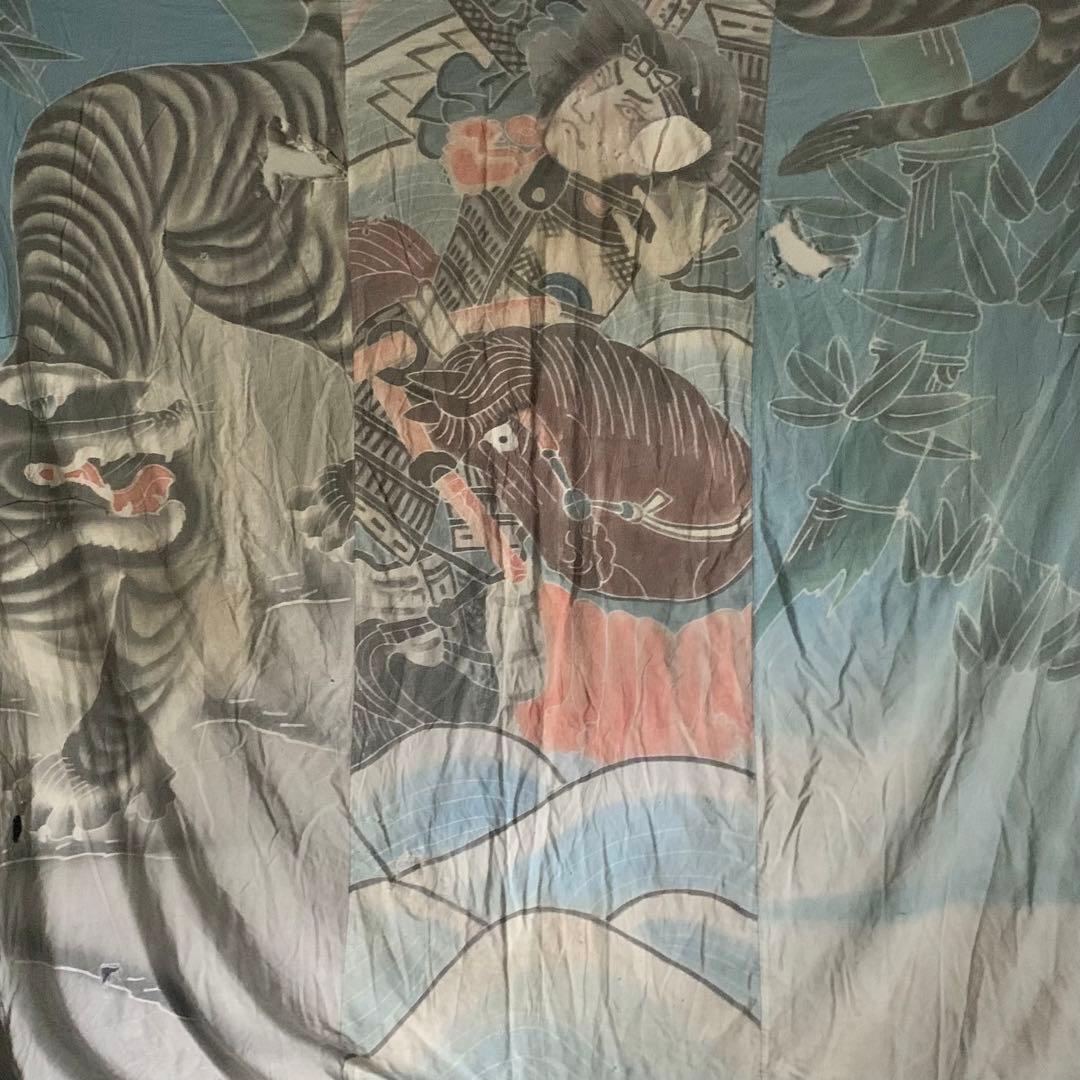 古い 木綿 筒描き 布団皮？ 古布 古道具 アンティーク