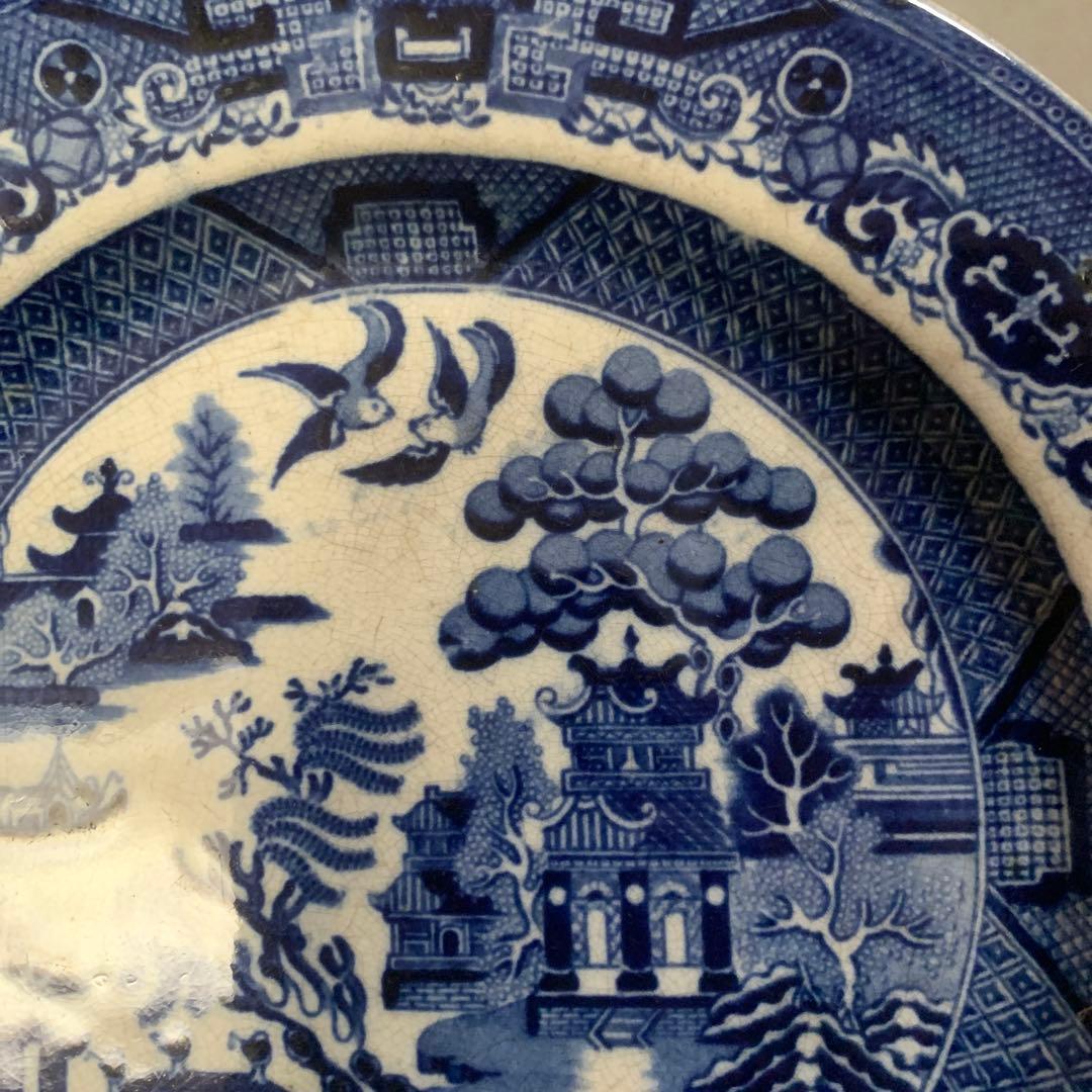 アンティーク　ブルーウィロー　イギリス　23.5センチ　染付