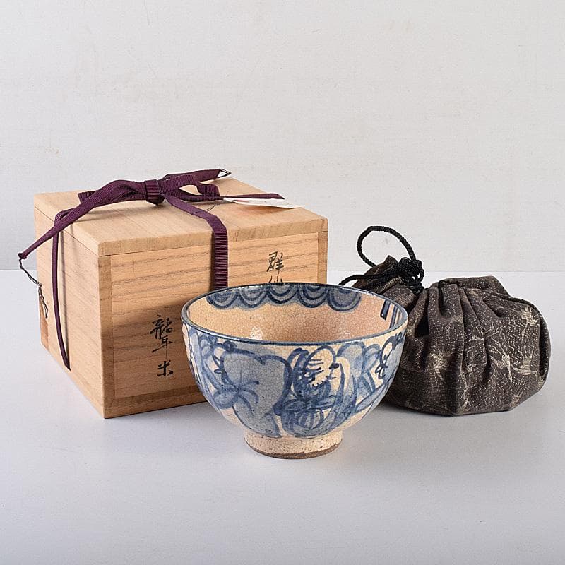 茶道具　聾米造　青木木米作　群仙文茶碗　仕覆付　共箱　V　R7598