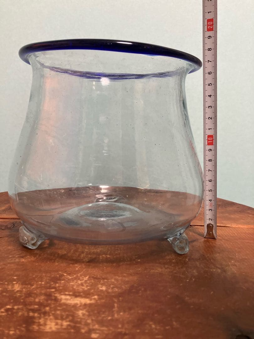 大正時代の吹きガラス製三つ脚金魚鉢◇レトロガラス◇和ガラス◇古ガラス◇古道具