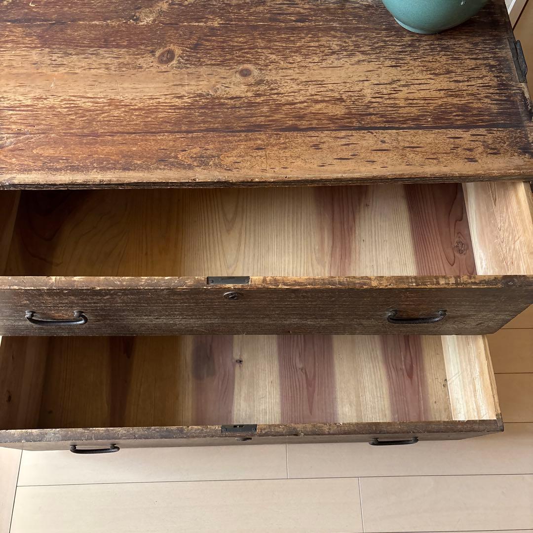 木製アンティーク箪笥 ダークブラウン 2段引き出し　昭和　レトロ