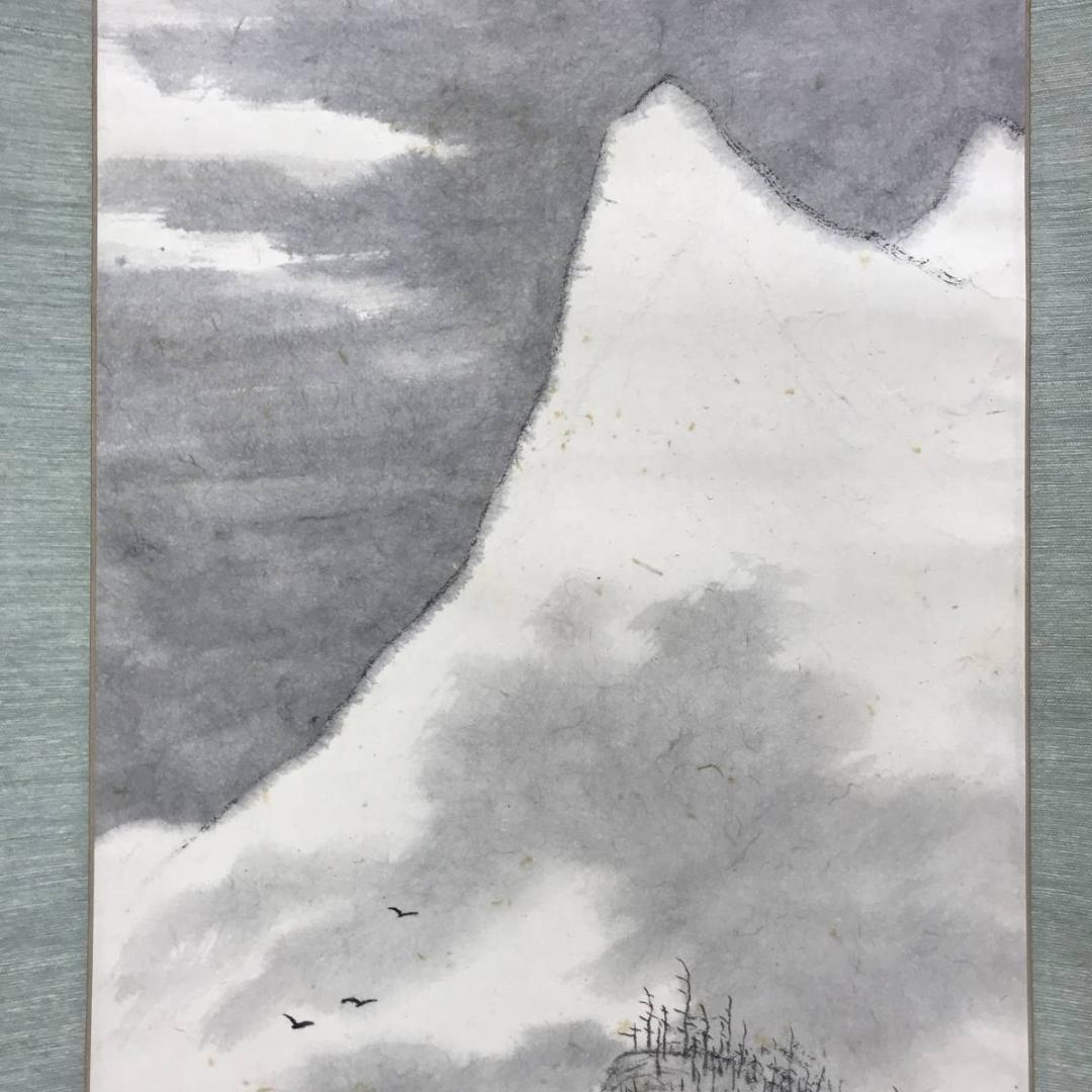 真作/小川鴻城/寒山帰樵図/山水図/山水人物図/掛軸☆宝船☆AE-344