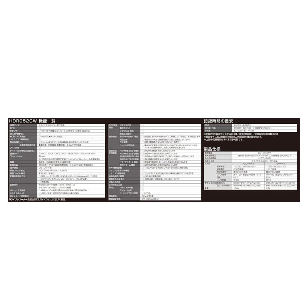 新品 コムテックGPS搭載ドライブレコーダー　HDR952GW 駐車監視配線付