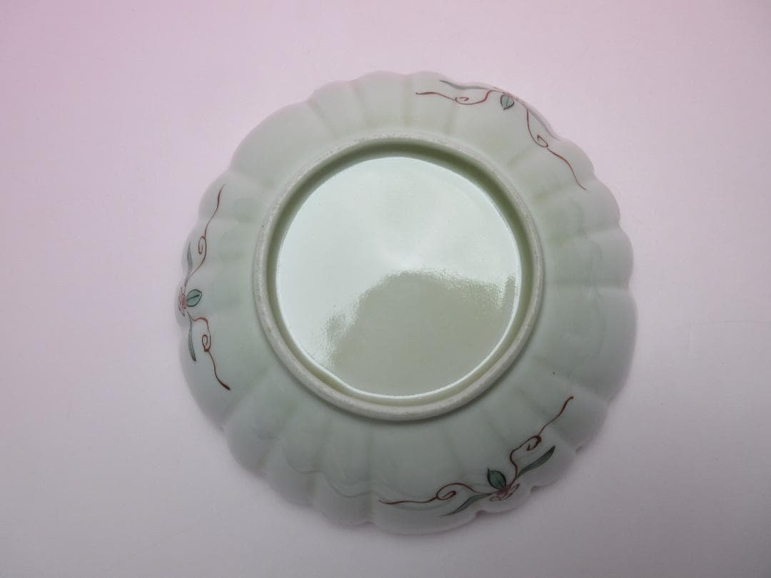 時代 金彩 赤絵 花形 花 巻物紋 中鉢3客 アンティーク M70627