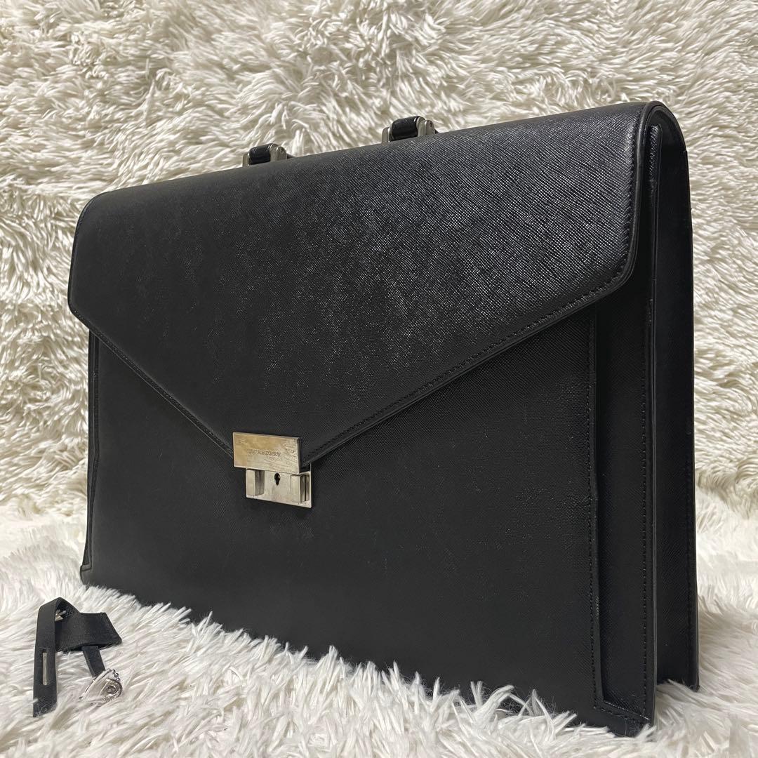 【美品】Burberry バーバリー　ビジネスバッグ　サフィアーノレザー　黒