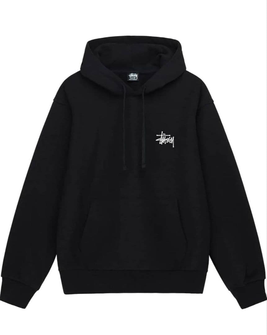 STUSSY ベーシック プルオーバー フード パーカー S ブラック