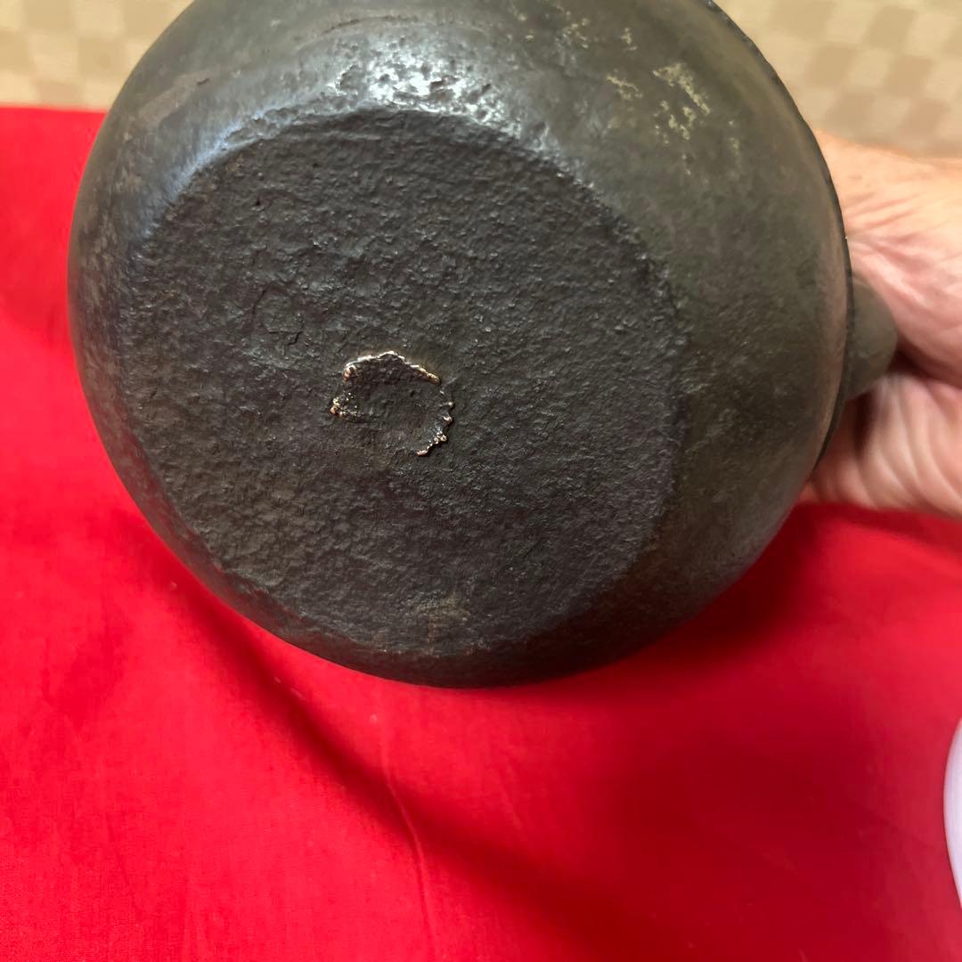 江戸時代　小ぶり650cc 棗形　鉄瓶　斑紫銅蓋龍文堂　煎茶　急須 古美術