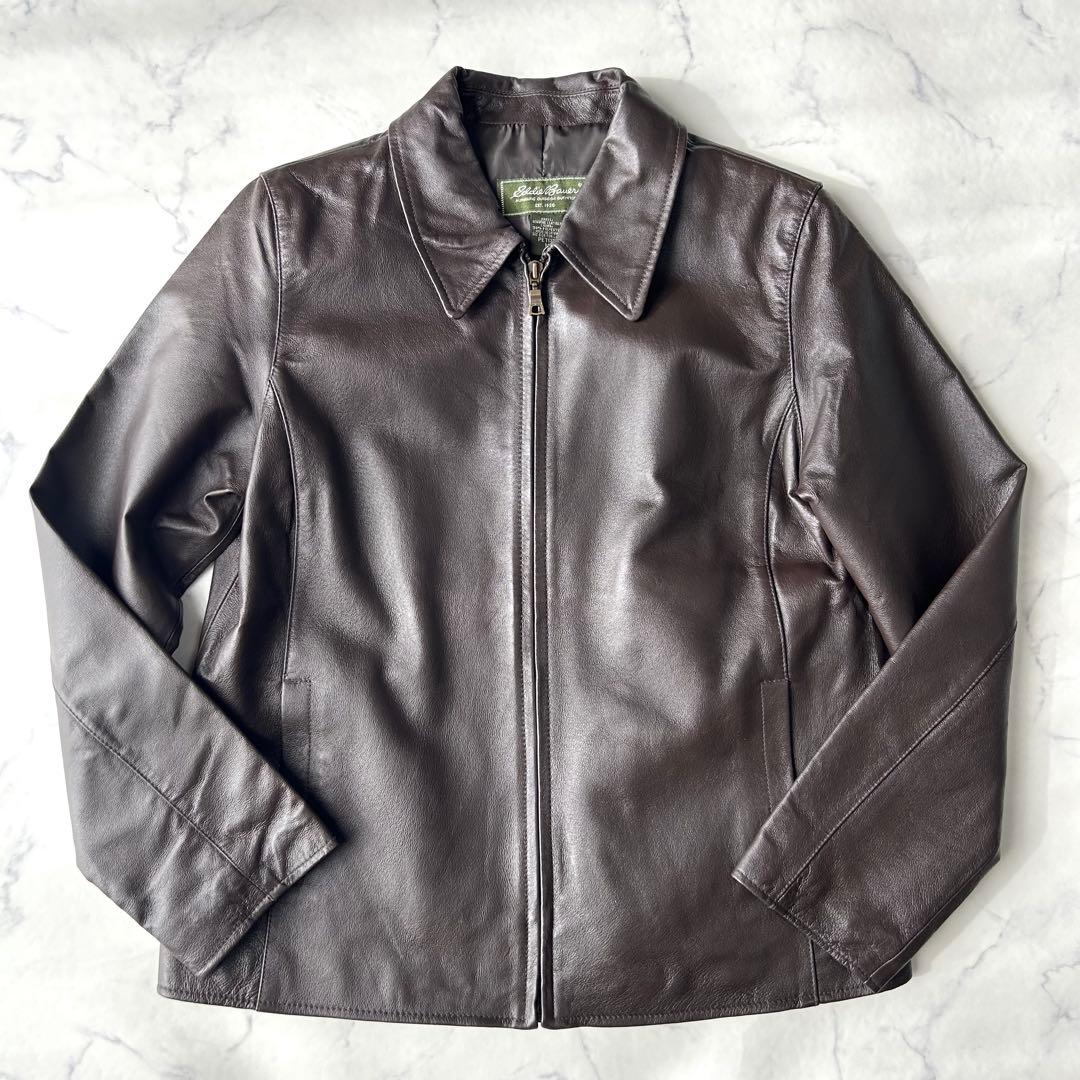 美品✨　エディーバウアー　レザージャケット　シングルライダース　本革　ブラウン