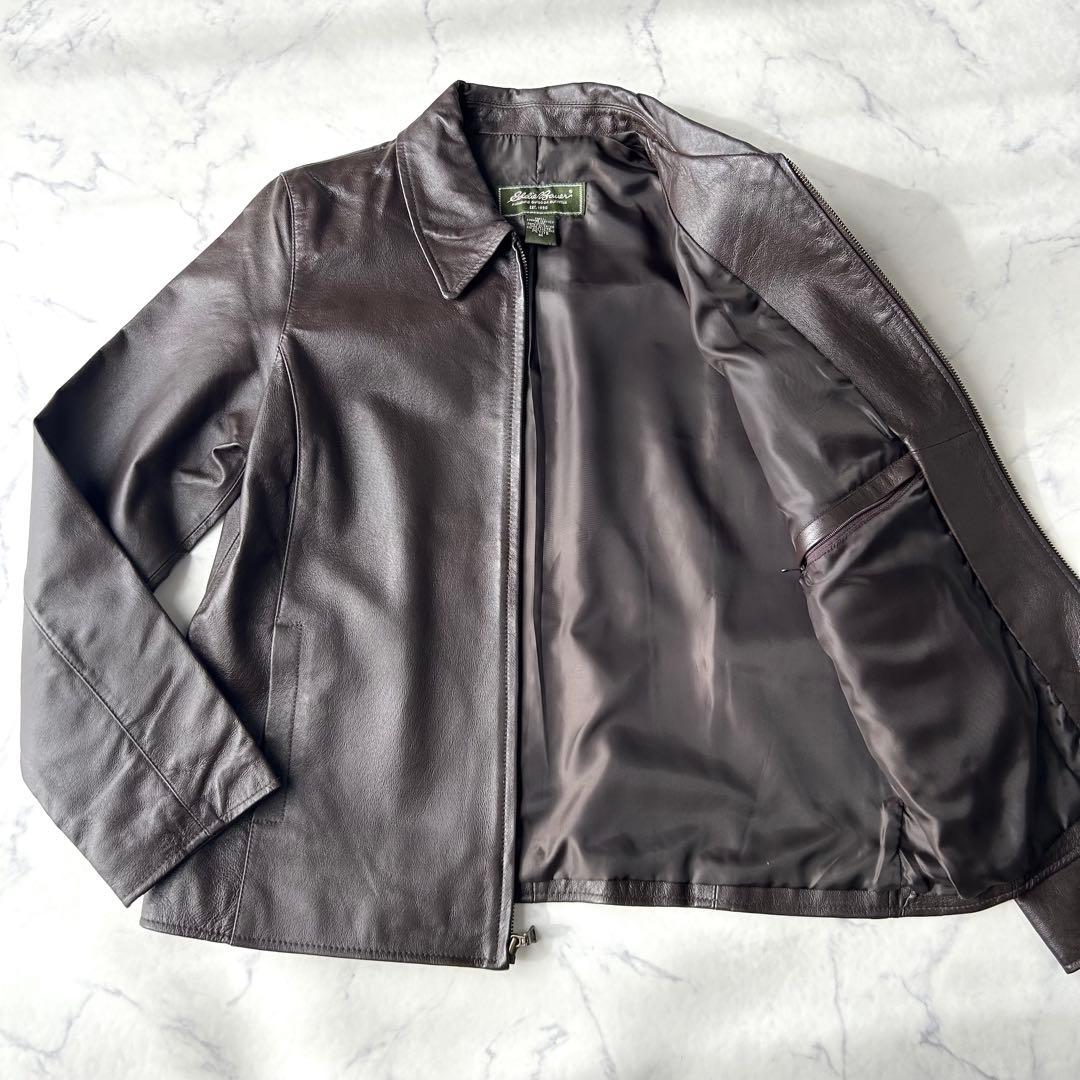 美品✨　エディーバウアー　レザージャケット　シングルライダース　本革　ブラウン