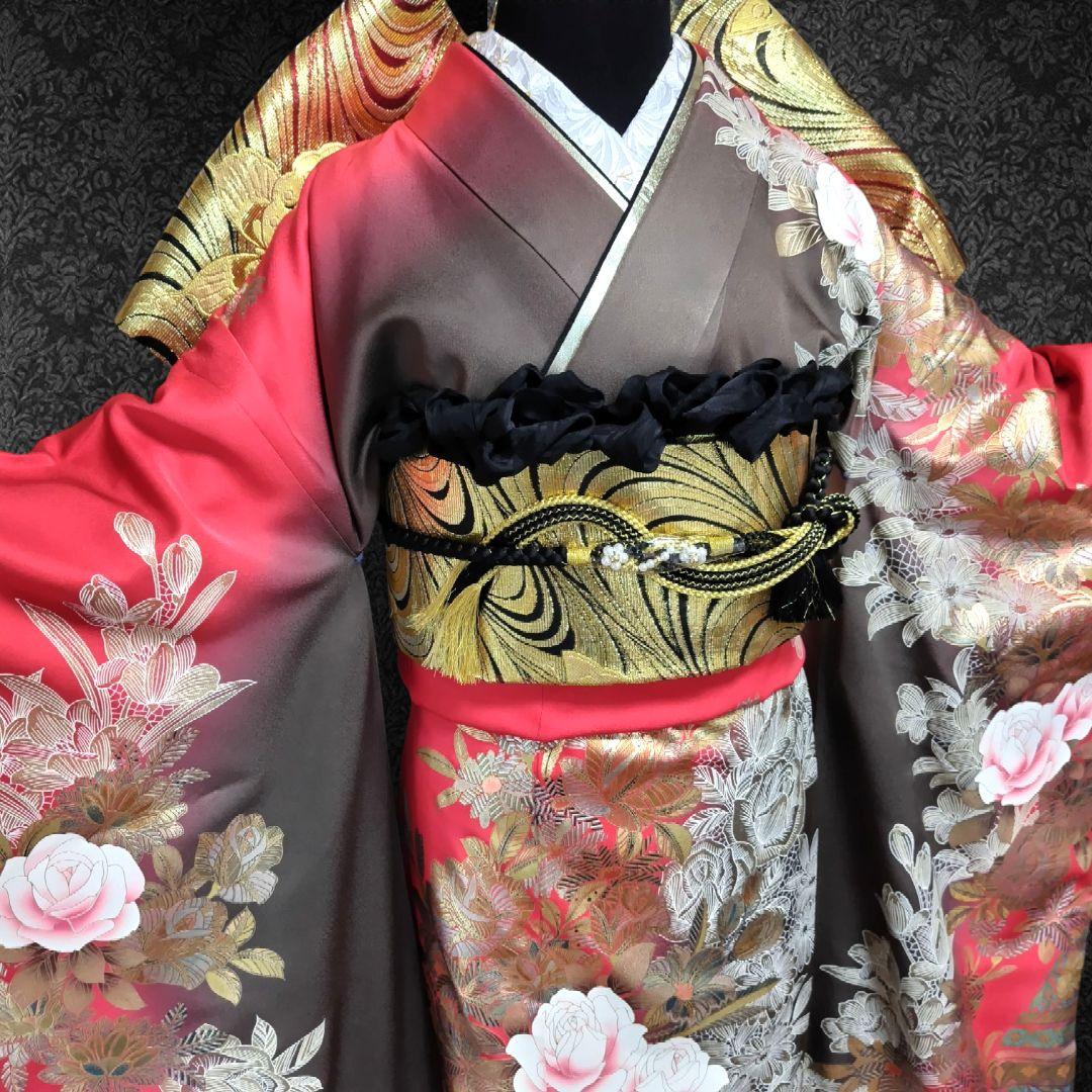 振袖フルセット(8点)・成人式・金銀彩加工・薔薇・モダン・逸品