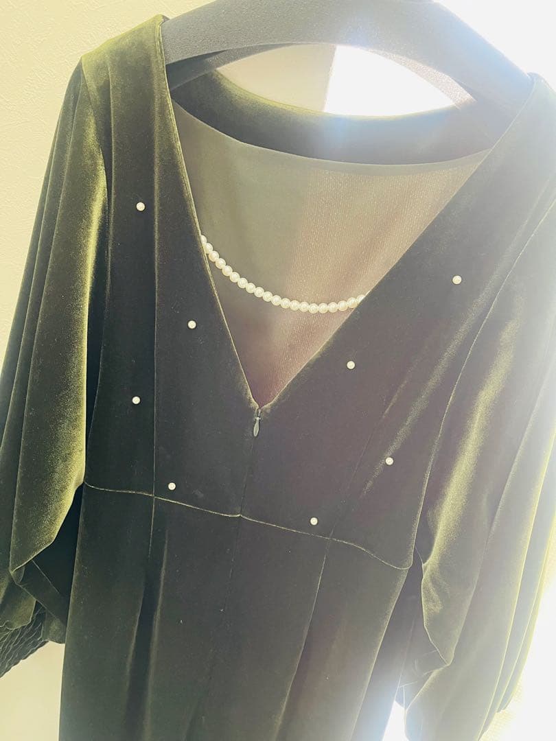 Ameri 美品 BACK OPEN PEARL VELOUR DRESS