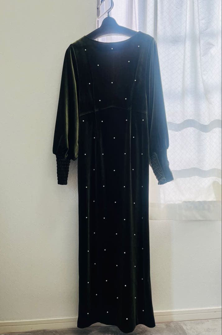 Ameri 美品 BACK OPEN PEARL VELOUR DRESS