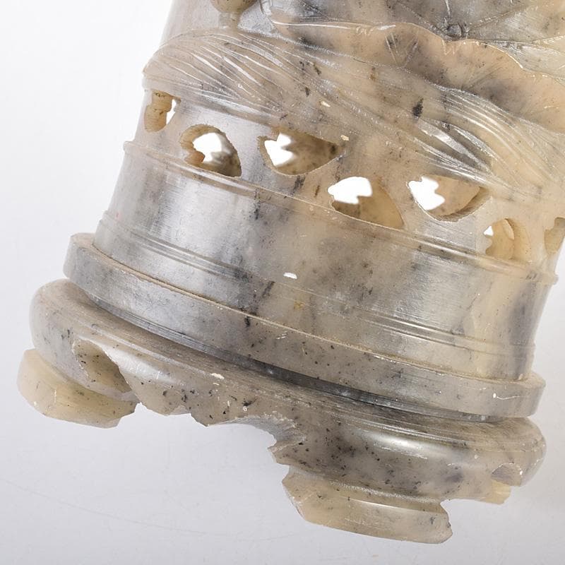 中国　玉石彫刻　蓮刻　玉器　筆筒　二点まとめて　C　R7634