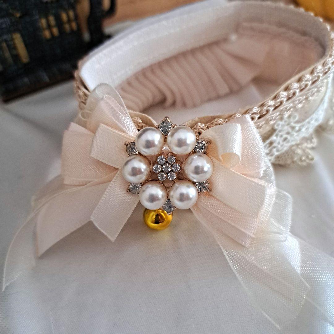 短毛ちゃんにも♥️中世ヨーロッパ風チョーカー(ベージュ)わんちゃん猫ちゃん用