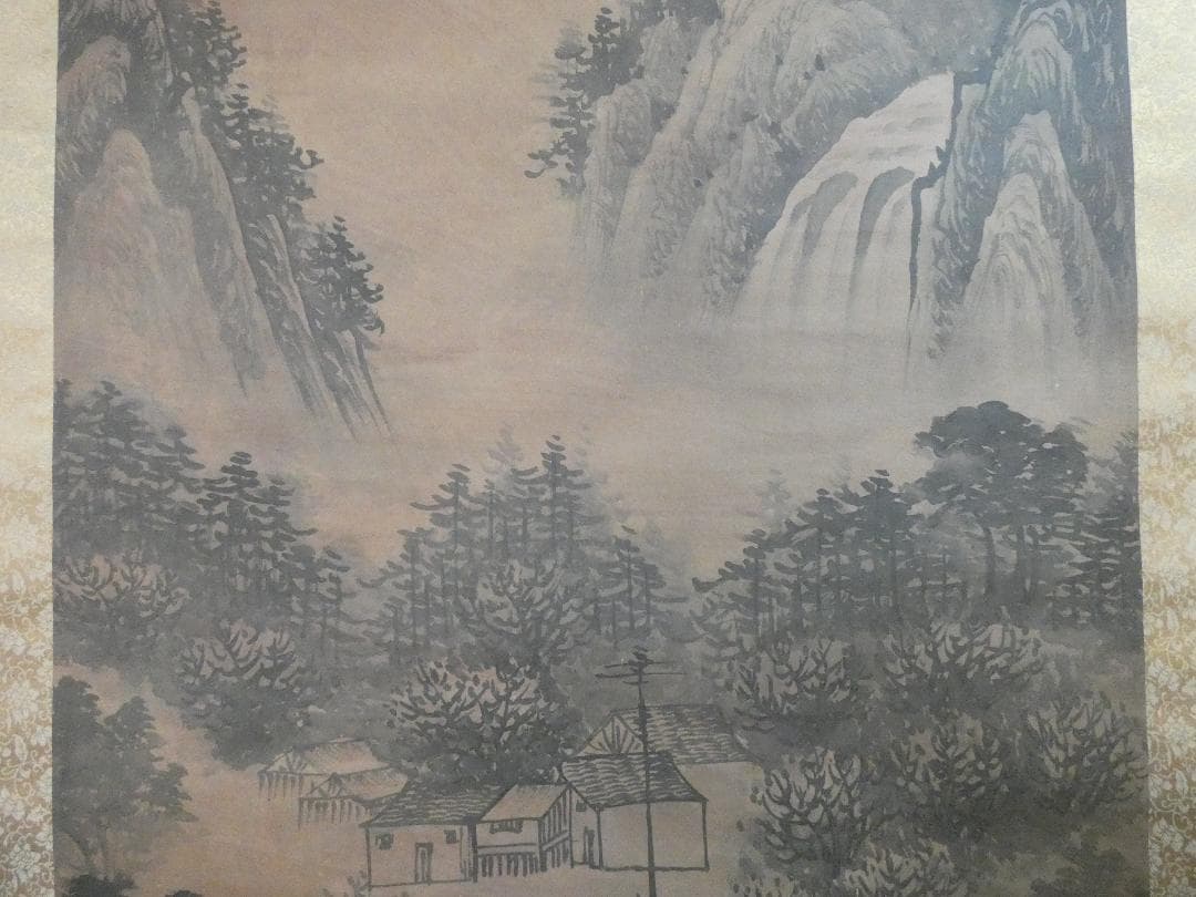 掛軸 韓国、朝鮮書画 張承業「風景」サイン　紙本 肉筆手描き