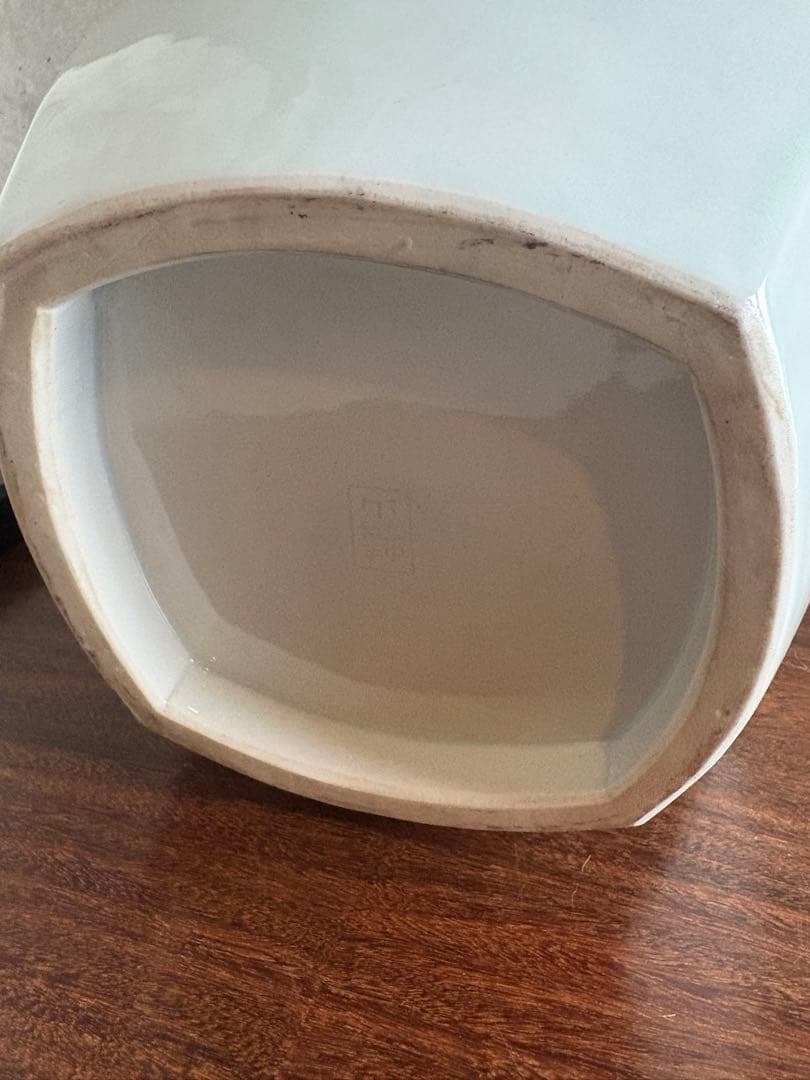 河村蜻山 大きな花瓶5.8kg 高さ29.5cm 四方形白磁富貴花彫文牡丹柳宗悦