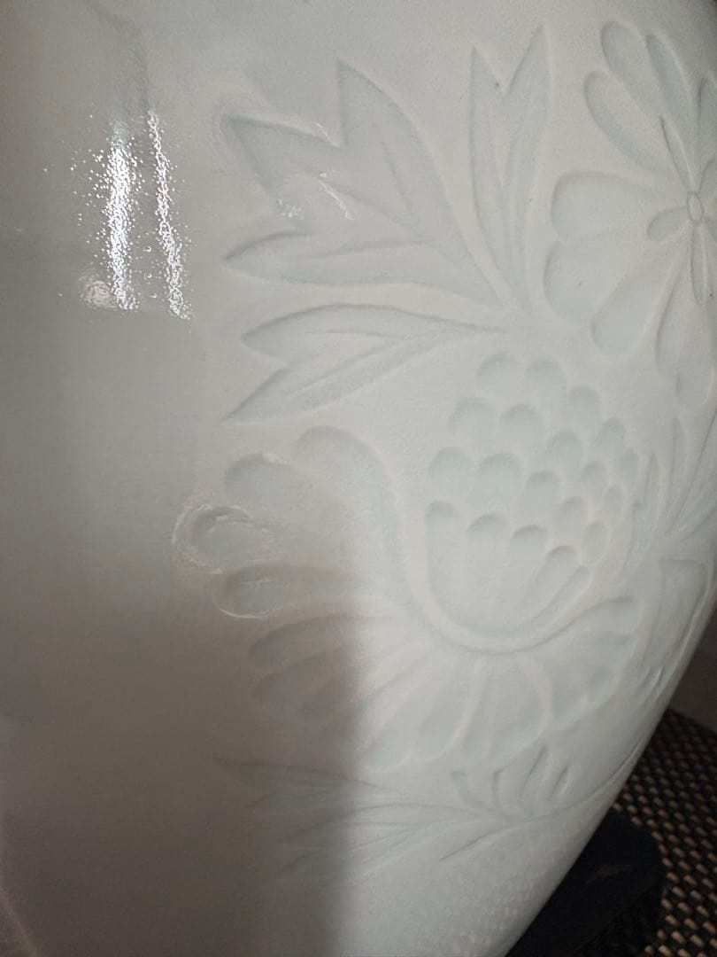 河村蜻山 大きな花瓶5.8kg 高さ29.5cm 四方形白磁富貴花彫文牡丹柳宗悦