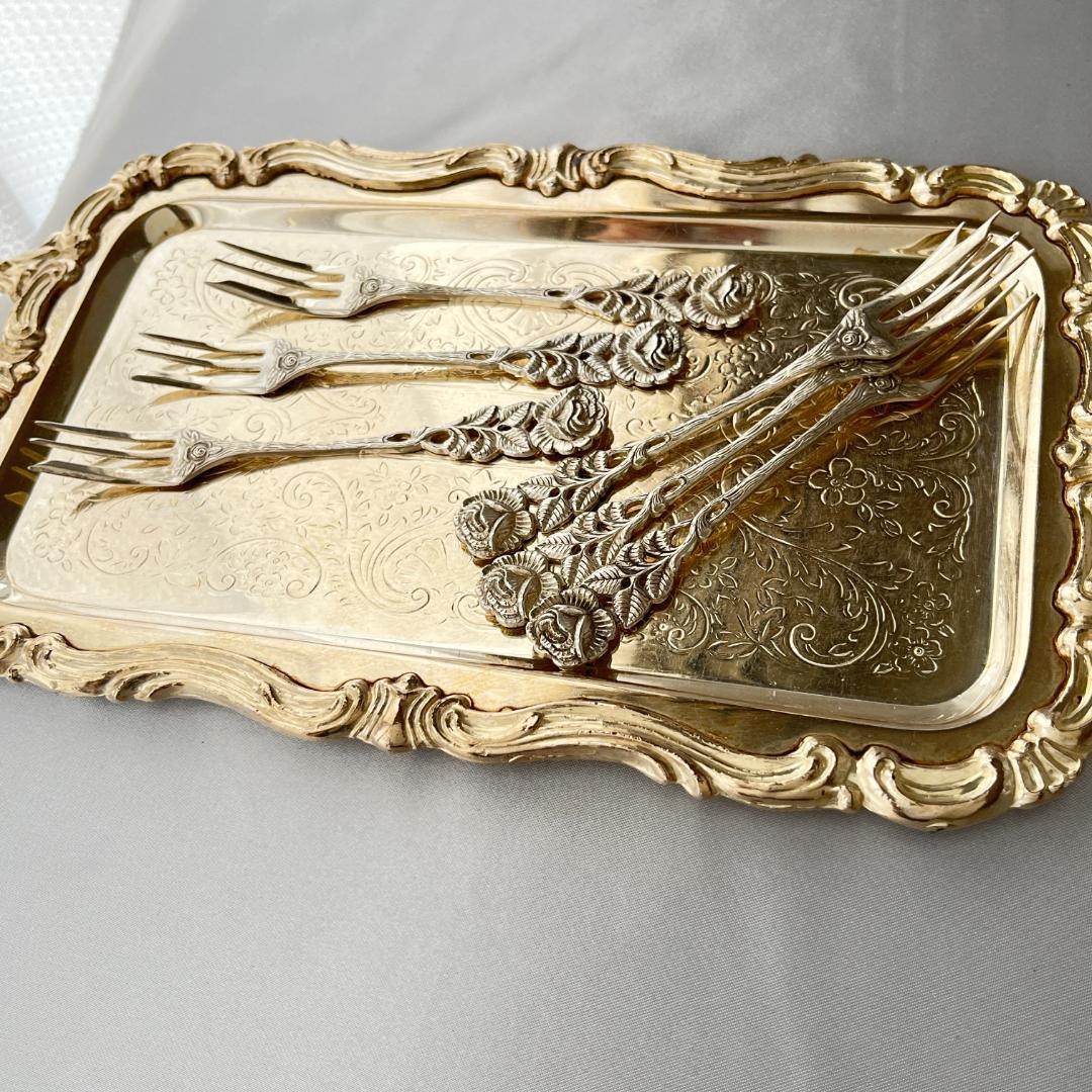 【ANTICO】 ヒルデスハイムローズ ケーキフォーク 6本【純銀】 12cm