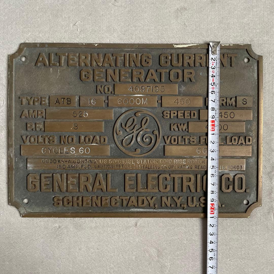 ゼネラル・エレクトリック社 交流発電機 看板プレート アンティーク品
