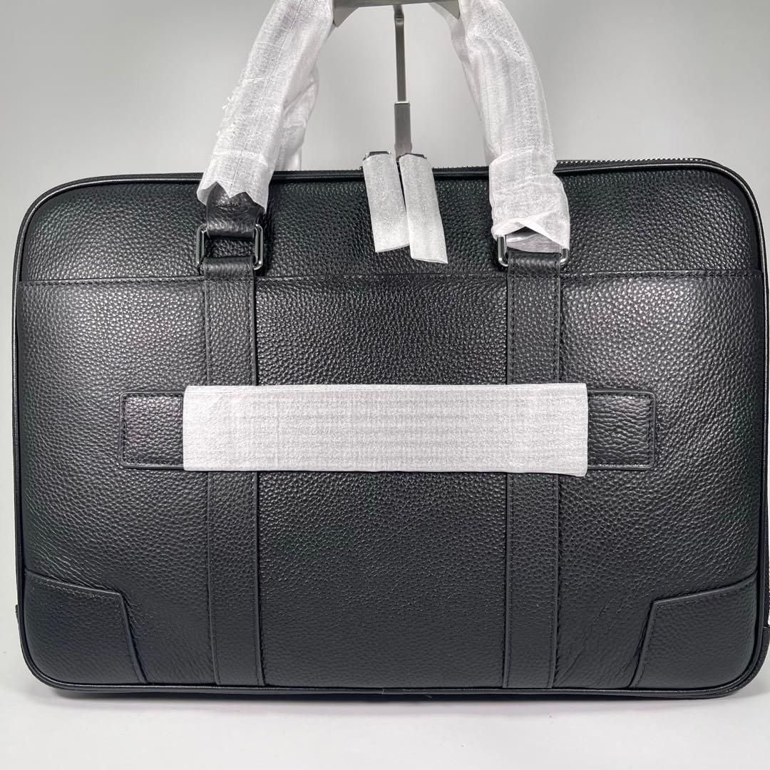 【新品✨】高級メンズビジネスバッグブリーフケース黒オールレザーシボ革2WAY