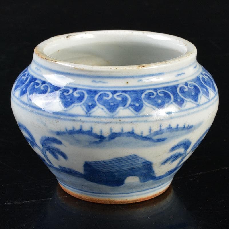 中国　青花山水人物文　小壷　C　R6412E