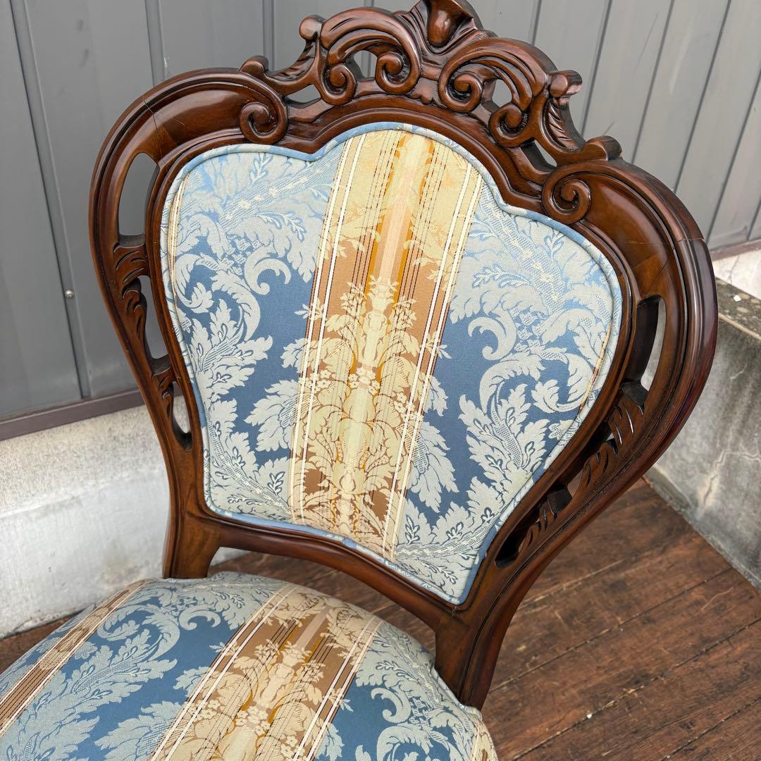 ①ビクトリアン装飾 花柄 木製ダイニングチェア 姫系 イタリア家具 アンティーク