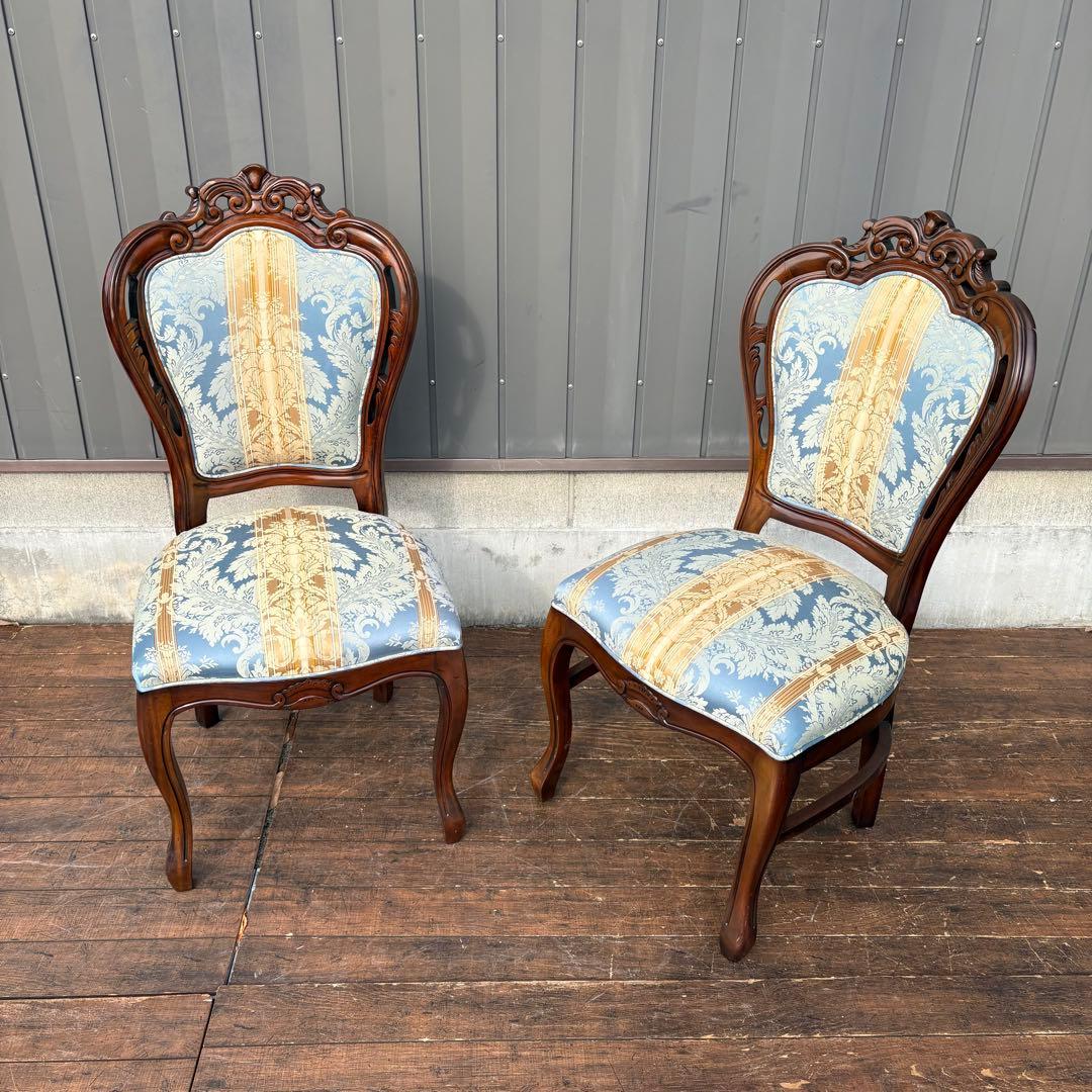 ①ビクトリアン装飾 花柄 木製ダイニングチェア 姫系 イタリア家具 アンティーク