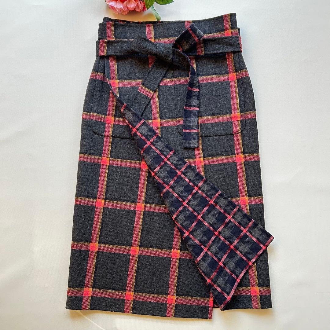 極美品　ドゥロワー　2way リバーシブル　チェック柄スカート　巻きスカート